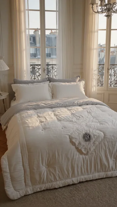 Видео нейросетью для товара зимнее корейское постельное бельё Hanguk Bedding Sophia с вышивкой